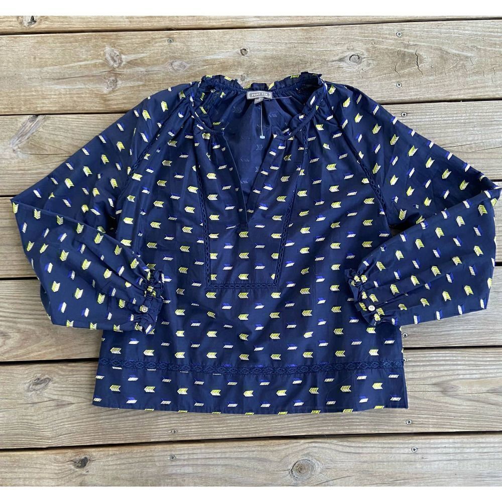 NEW J. Crew Point Sur Ruffle-Neck Popover in Metallic Clip Dot Small